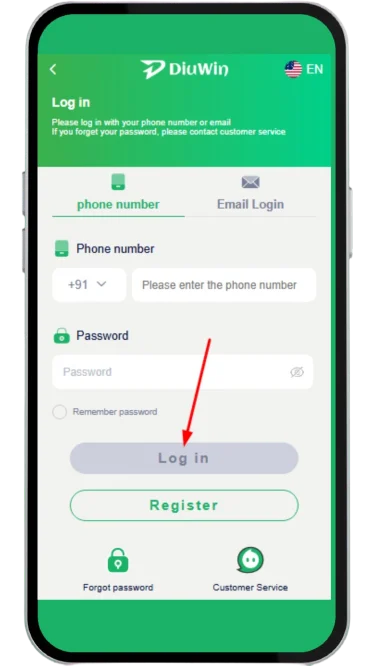 Click on the login button