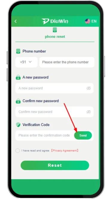 Click on the send option to get verification code