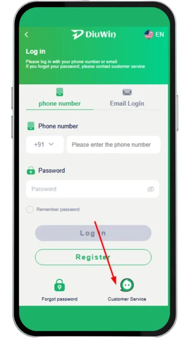 Select the customer support option on login page