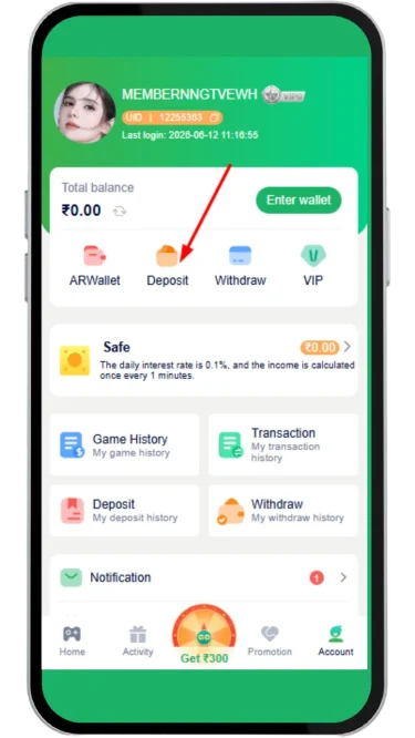 Go to the deposit section