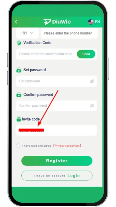 Enter invite code in the given field
