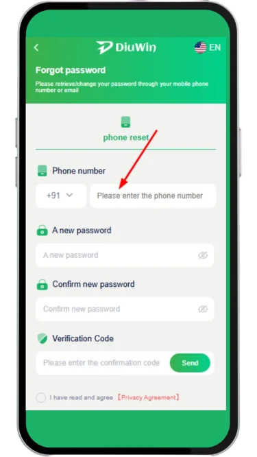 Enter your 10-digit registered phone number